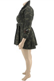 Camouflage Fashion Camouflage Print Sequins Patchwork Turndown Collar Long Sleeve Dresses