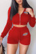 Red Fashion Sportswear Print Patchwork Hooded Collar Long Sleeve Two Pieces