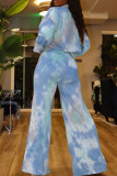 Yellow Fashion Casual Tie Dye Printing Turndown Collar Long Sleeve Two Pieces