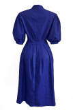 Deep Blue Fashion Casual Solid Patchwork Half A Turtleneck A Line Dresses