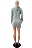 Light Gray Fashion Casual Lips Printed Basic Hooded Collar Long Sleeve Dresses