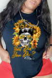 Red Casual Party Print Patchwork O Neck T-Shirts