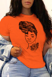 Orange Casual Street Print Split Joint O Neck T-Shirts