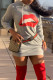 Light Gray Fashion Casual Lips Printed Basic Hooded Collar Long Sleeve Dresses