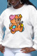 White Sweet Daily Character Patchwork O Neck Tops