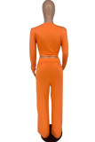 Orange Casual Print Patchwork O Neck Long Sleeve Two Pieces