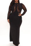 Black Sexy Solid Patchwork See-through O Neck Evening Dress Dresses