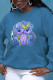 Blue Casual Sweet Print Patchwork O Neck Tops