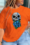 Red Casual Party Print Patchwork O Neck T-Shirts