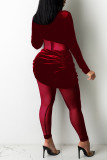 Brown Sexy Solid Split Joint See-through Turtleneck Regular Jumpsuits