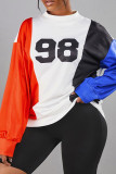 Blue Casual Print Patchwork O Neck Tops