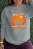 Grey Street Party Print Patchwork O Neck Tops