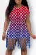Red Fashion Casual Print Tassel O Neck Short Sleeve Two Pieces
