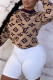 Khaki Fashion Casual Print Basic O Neck Tops