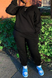 Black Fashion Casual Solid Basic O Neck Long Sleeve Two Pieces