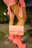 Pink Casual Sweet Solid Patchwork Asymmetrical O Neck Long Sleeve Two Pieces