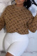 Brown Fashion Casual Print Basic O Neck Tops