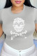 Grey Daily Party Print Patchwork O Neck T-Shirts