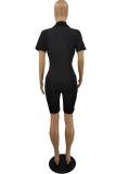 Black Sexy Solid Patchwork Turndown Collar Skinny Rompers