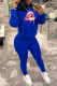 Blue Sportswear Print Patchwork Hooded Collar Long Sleeve Two Pieces