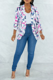 Pink Fashion Casual Print Cardigan Turndown Collar Outerwear