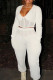 White Fashion Casual Solid Patchwork V Neck Long Sleeve Two Pieces