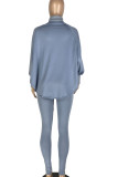 Coffee Casual Print Patchwork Asymmetrical Turtleneck Long Sleeve Two Pieces