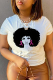Red Casual Daily Print Patchwork O Neck T-Shirts