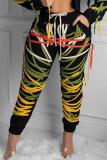 Black Fashion Sweet Adult Patchwork Draw String Pants Loose Bottoms