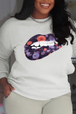 Grey Casual Street Print Patchwork O Neck Tops