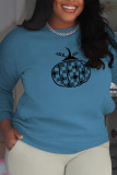 Blue Casual Party Print Patchwork O Neck Tops