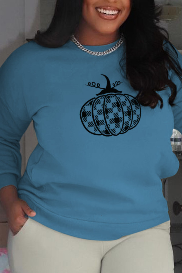 Blue Casual Party Print Patchwork O Neck Tops