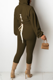 Black Casual Solid Draw String O Neck Long Sleeve Two Pieces