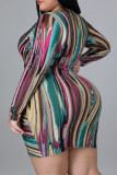 Colour Sexy Print Split Joint Asymmetrical V Neck A Line Plus Size Dresses