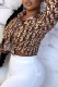 Brown Fashion Casual Print Basic Turndown Collar Tops