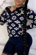 Tibetan Blue Fashion Casual Print Basic O Neck Tops