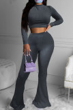 Pink Fashion Casual Solid Basic O Neck Long Sleeve Two Pieces