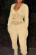 Khaki Fashion Casual Solid Patchwork V Neck Long Sleeve Two Pieces