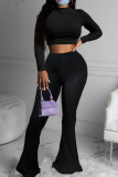 Pink Fashion Casual Solid Basic O Neck Long Sleeve Two Pieces