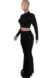 Pink Fashion Casual Solid Basic O Neck Long Sleeve Two Pieces