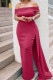 Red Elegant Solid Patchwork Asymmetrical Off the Shoulder Evening Dress Dresses