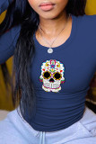 White Casual Party Print Patchwork O Neck Tops
