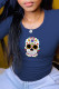 Navy Blue Casual Party Print Patchwork O Neck Tops