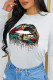 White Casual Street Print Patchwork O Neck Tops