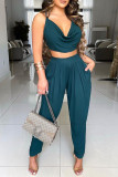 Green Sexy Casual Solid Backless Spaghetti Strap Sleeveless Two Pieces