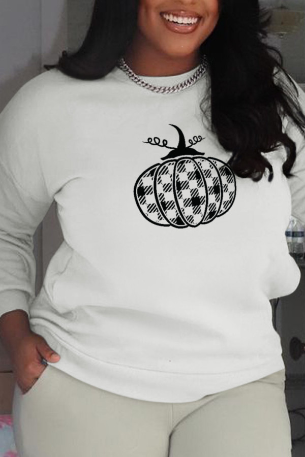 White Casual Party Print Patchwork O Neck Tops