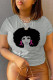 Grey Casual Daily Print Patchwork O Neck T-Shirts