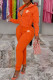 Orange Fashion Casual Print Patchwork Hooded Collar Long Sleeve Two Pieces