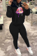 Black Sportswear Print Patchwork Hooded Collar Long Sleeve Two Pieces