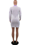 Red Sexy Print Sequins Patchwork Zipper O Neck A Line Dresses